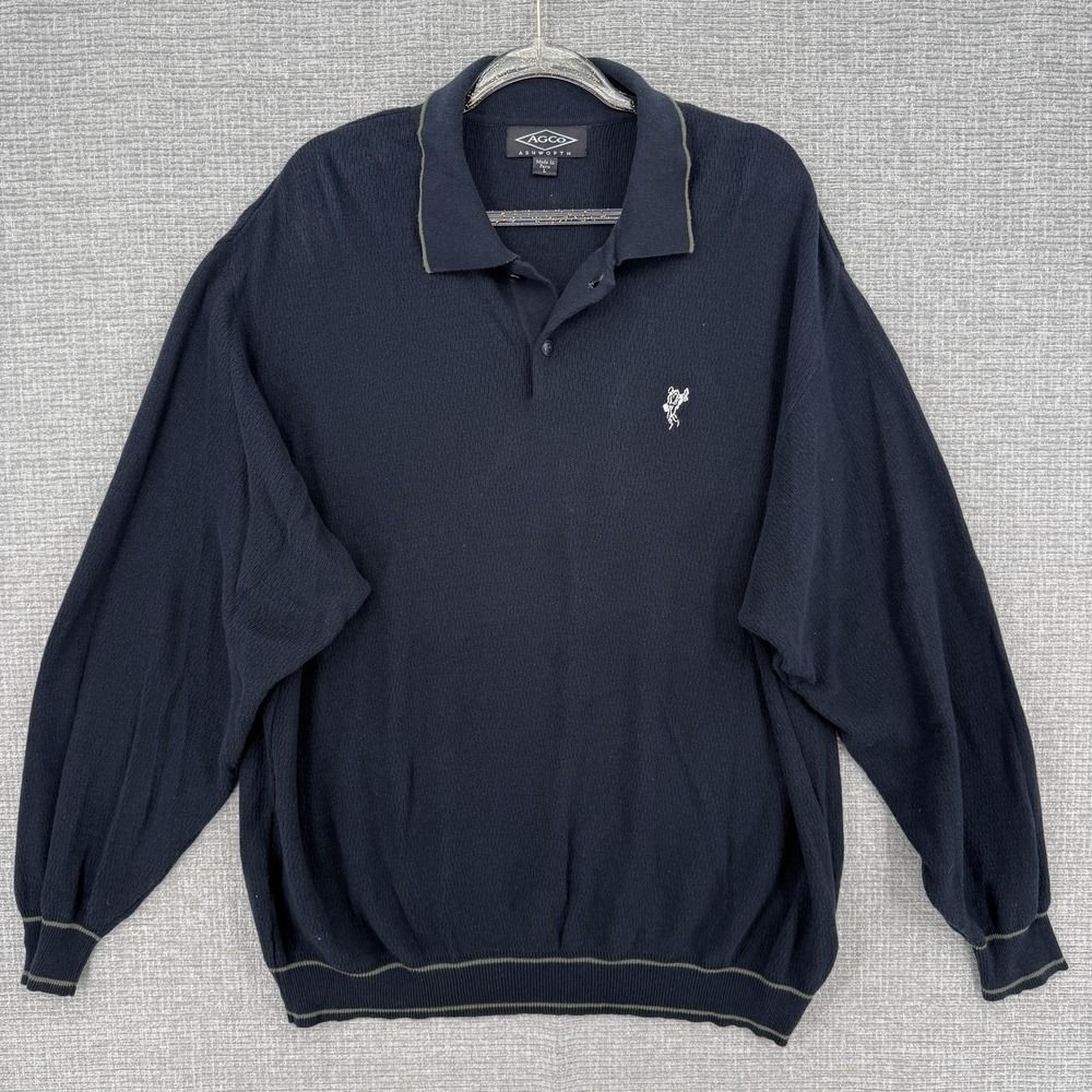 Ashworth Sweater Mens L Blue Collared Waffle-Knit Pullover Golf Embroidered